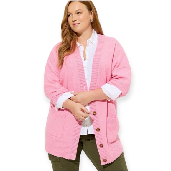 torrid Sweaters - Torrid Vegan Cashmere Boyfriend Cardigan V-Neck Sweater Pretty Pink